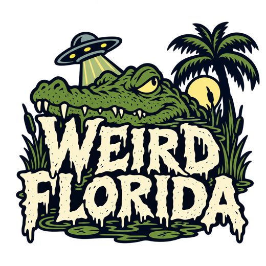 Weird Florida: alligator, UFO and palm tree logo